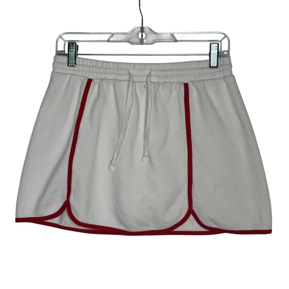 Out From Under Retro White Red Piped Dolphin Hem Mini Skirt Medium